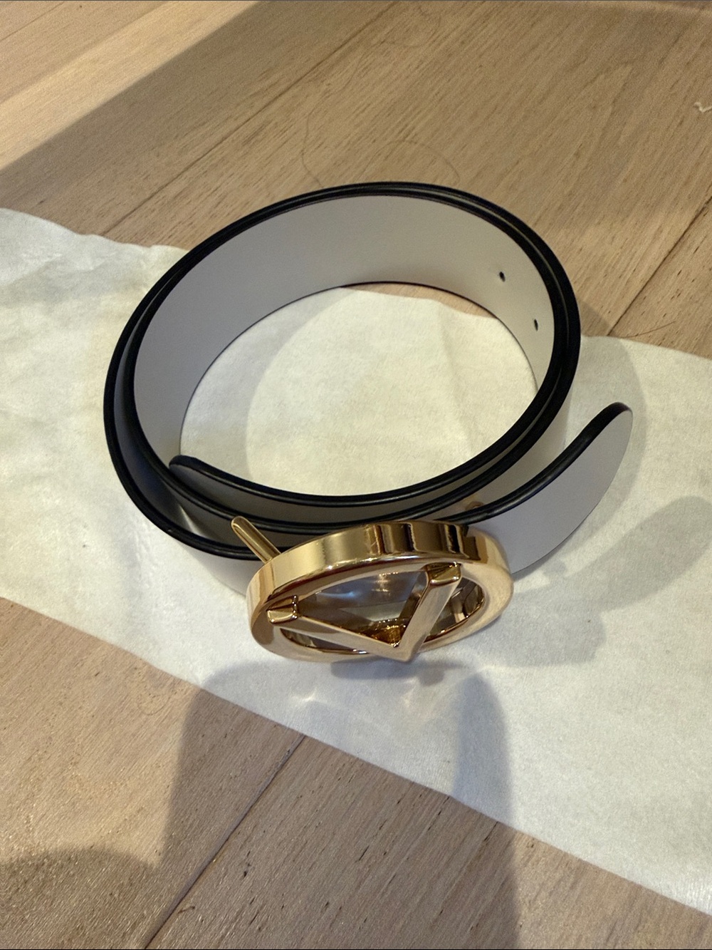 Valentino Black and White Reversible Belt with Gold Logo Buckle